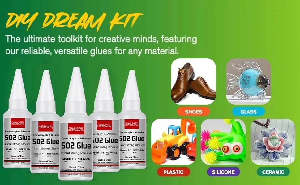 20ml 502 Super Glue Instant Strong Adhesive Cyanoacrylate Fast Drying Clear Glue for Metal Plastic Wood Ceramic Glass Shoes