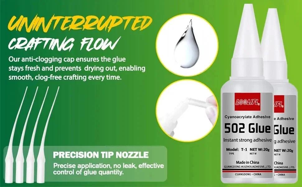 20ml 502 Super Glue Instant Strong Adhesive Cyanoacrylate Fast Drying Clear Glue for Metal Plastic Wood Ceramic Glass Shoes