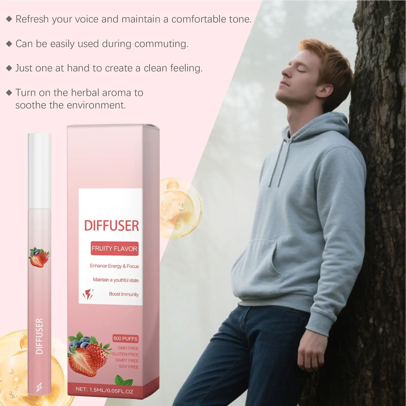 1pcDiffuser Pen Energy Boost Cleansing Personal Care Products Refreshing Fruit Lung Care Sticks For Men Women Daily Morning Work