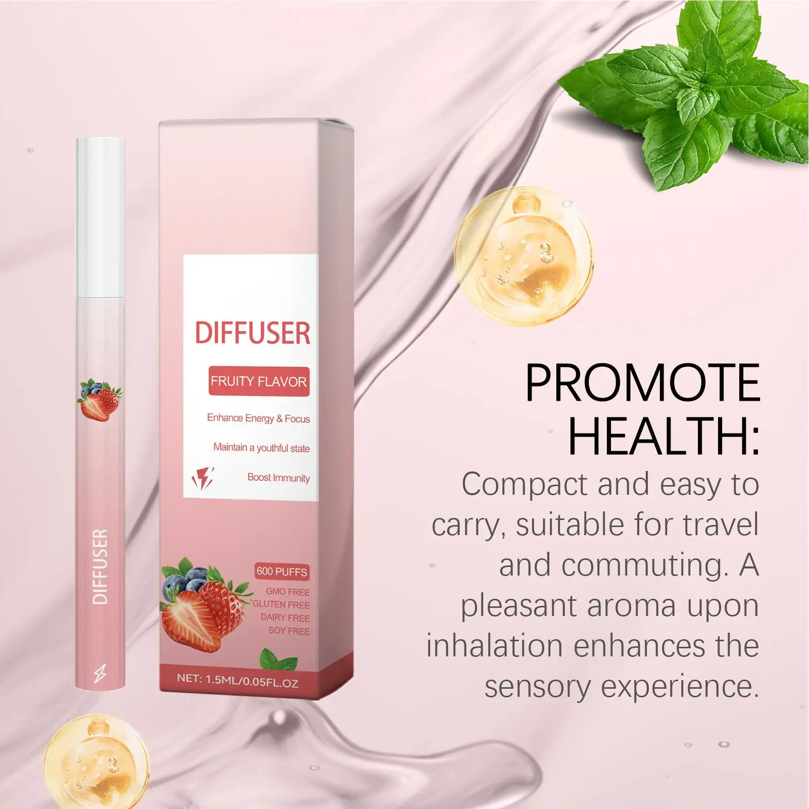 1pcDiffuser Pen Energy Boost Cleansing Personal Care Products Refreshing Fruit Lung Care Sticks For Men Women Daily Morning Work
