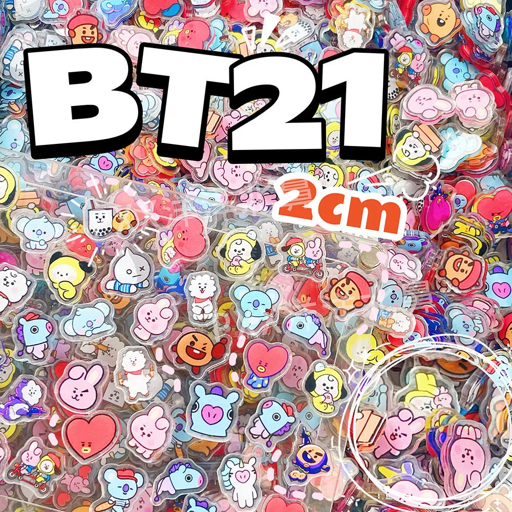 100 Pieces of 1/2cm Mini BT21 Acrylic Board DIY Decorations for Fridge Magnets Phone Case Materials Anime Cartoon Gifts and Toys