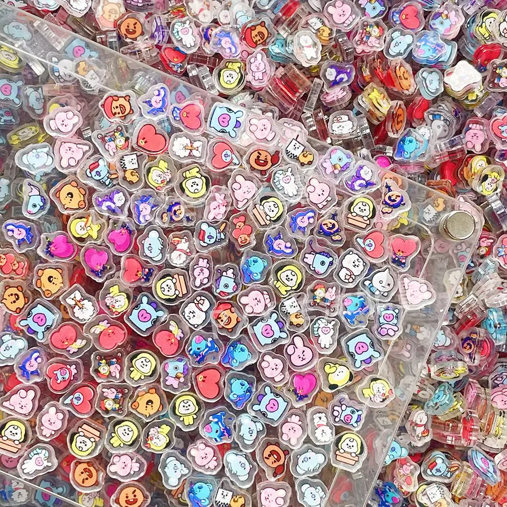 100 Pieces of 1/2cm Mini BT21 Acrylic Board DIY Decorations for Fridge Magnets Phone Case Materials Anime Cartoon Gifts and Toys