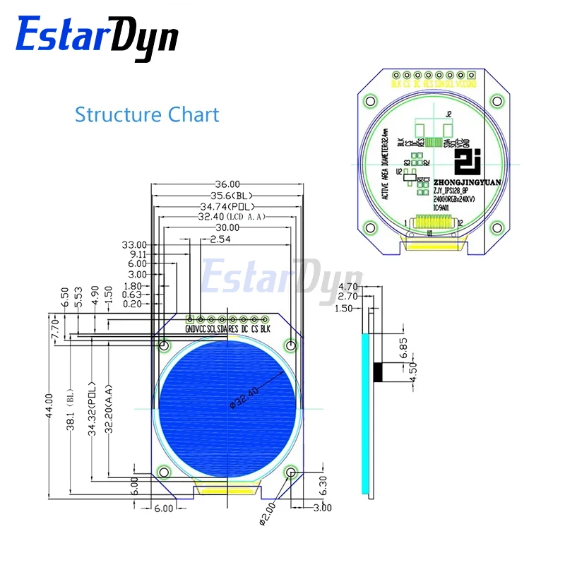 TFT Display 1.28 Inch TFT LCD Display Module Round RGB 240*240 GC9A01 Driver 4 Wire SPI Interface 240x240 PCB