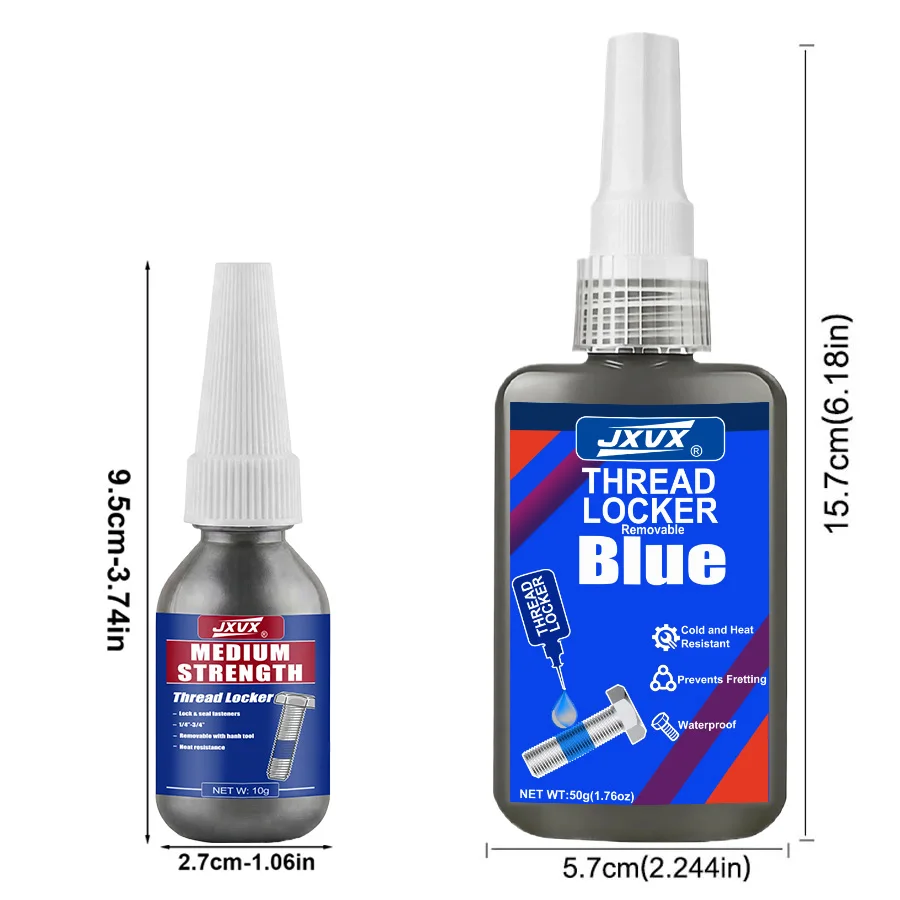 50g Threadlocker Anaerobic Glue Blue Medium Strength Automotive-grade LockerThread for Metal, Fasteners, Nuts, Bolts to Against Losening Lock Tight Seal Fasteners  Curing Metal Glue,Rustproof.