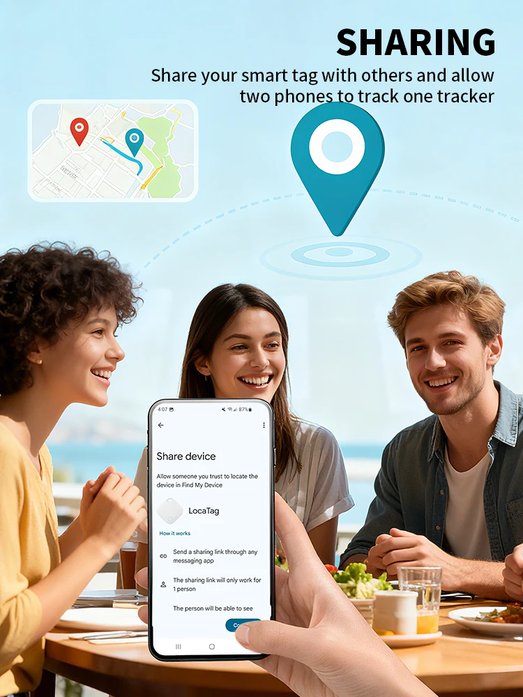 Android Smart Tag for Google Find Hub 90dB Loud Sound Replaceable Battery Bluetooth Anti-Loss Pet Tracker for Keys Bag Wallet