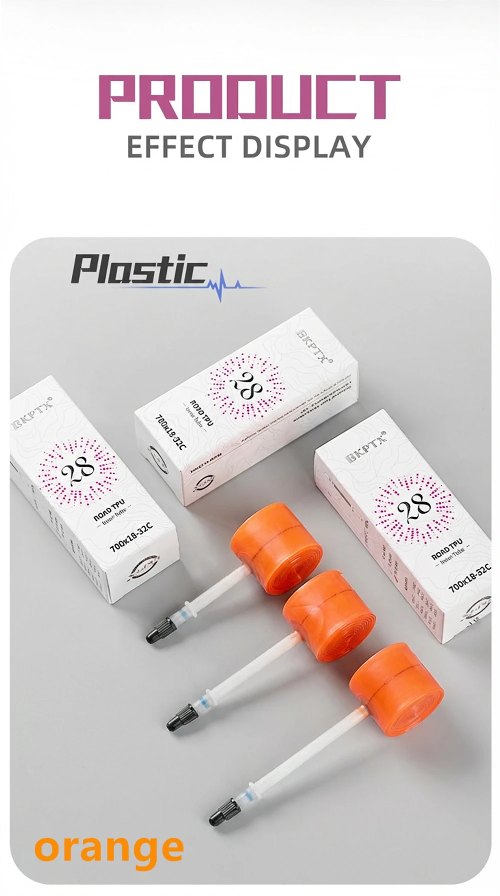 BKPTX 1Pcs/2Pcs 28g Orange Bike TPU Inner Tube 700X18 25 28 32 Road Bicycle TPU Material Tire 65mm Length French Valve