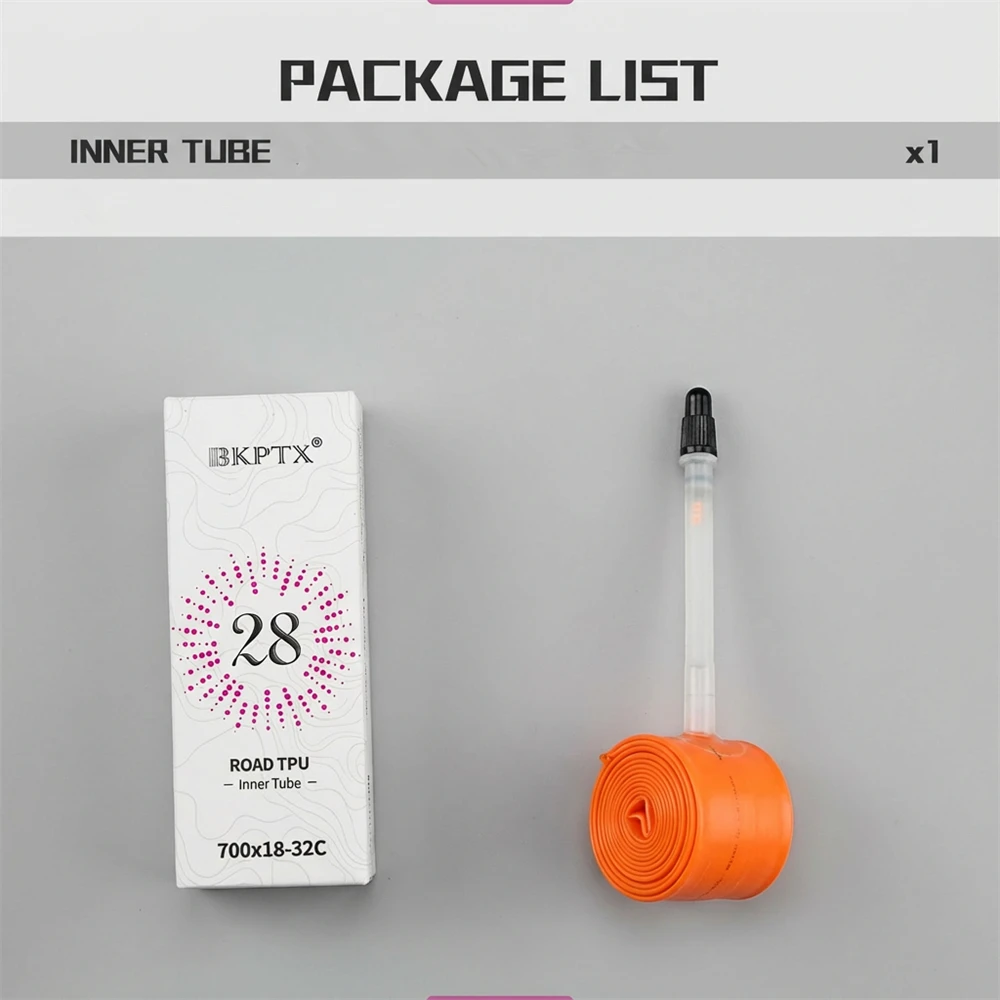 BKPTX 1Pcs/2Pcs 28g Orange Bike TPU Inner Tube 700X18 25 28 32 Road Bicycle TPU Material Tire 65mm Length French Valve