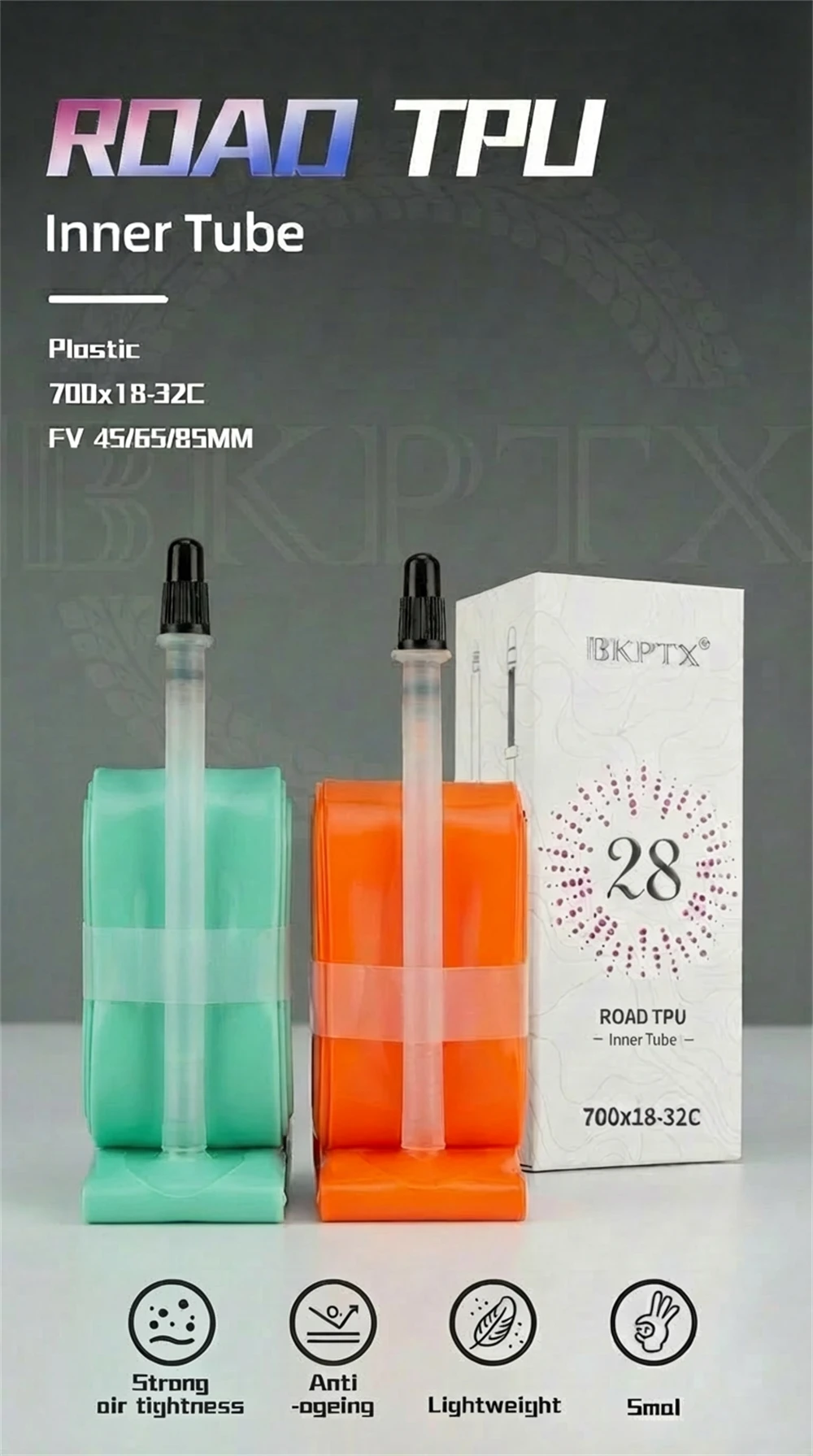 BKPTX 1Pcs/2Pcs 28g Orange Bike TPU Inner Tube 700X18 25 28 32 Road Bicycle TPU Material Tire 65mm Length French Valve