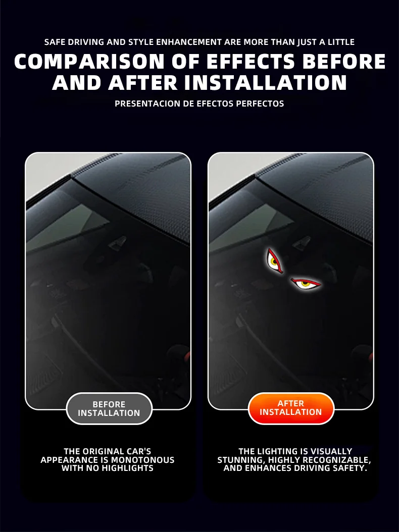 Solar Powered Cool DEMON EYE Led Ambient Light Car Neon Light Wireless Suction Cup USB Rechargeable Atmosphere Breathing Lamp
