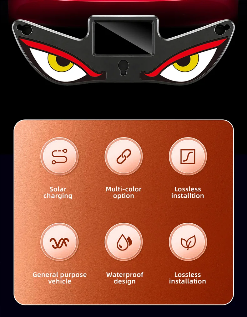 Solar Powered Cool DEMON EYE Led Ambient Light Car Neon Light Wireless Suction Cup USB Rechargeable Atmosphere Breathing Lamp