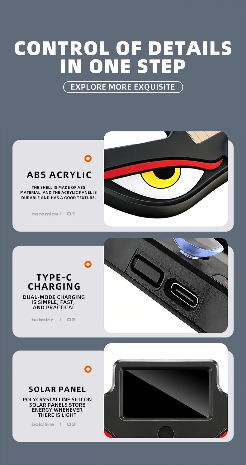 Solar Powered Cool DEMON EYE Led Ambient Light Car Neon Light Wireless Suction Cup USB Rechargeable Atmosphere Breathing Lamp