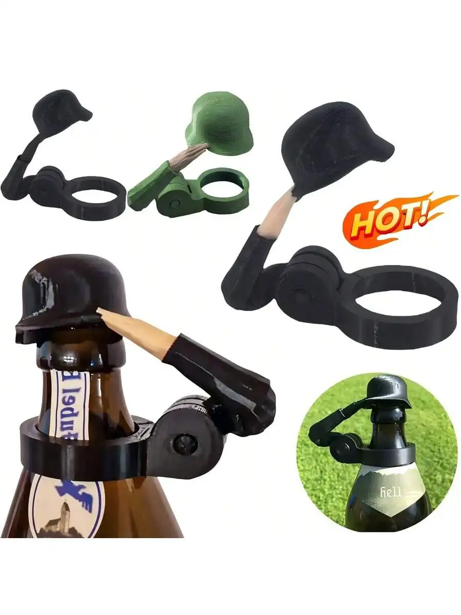 Funny Soldier Salute Beer Bottle Helmet Decor Realistic Design Dustproof Bottle Cap Assorted Styles for Veterans Party Collector