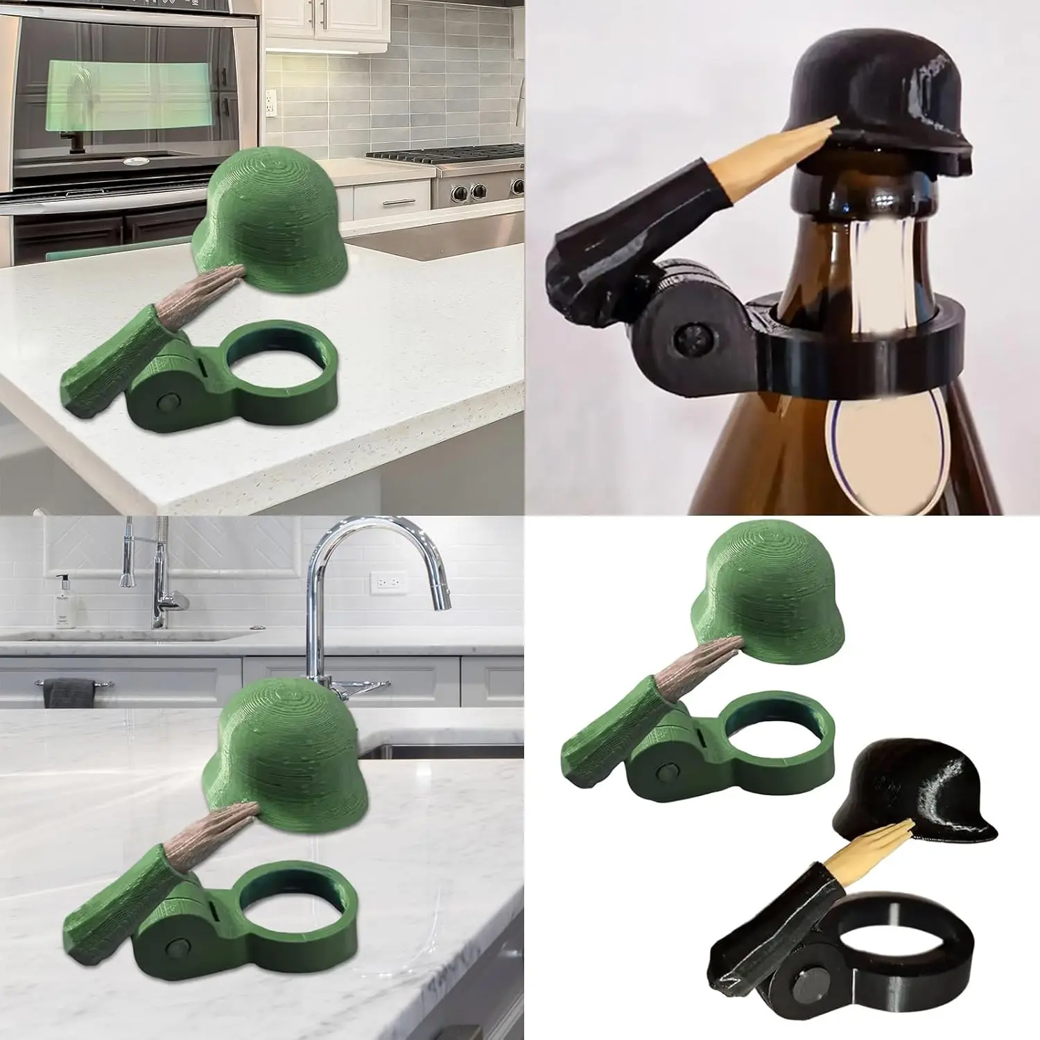 Funny Soldier Salute Beer Bottle Helmet Decor Realistic Design Dustproof Bottle Cap Assorted Styles for Veterans Party Collector