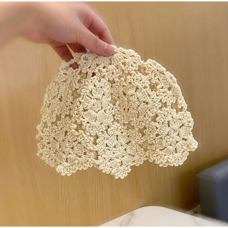 Korean Style Handmade Hook Flower Cap Spring And Summer Thin Hand-knitted Hat Female Hollow Crocheted Wool Hat Sweet Beanie Hat
