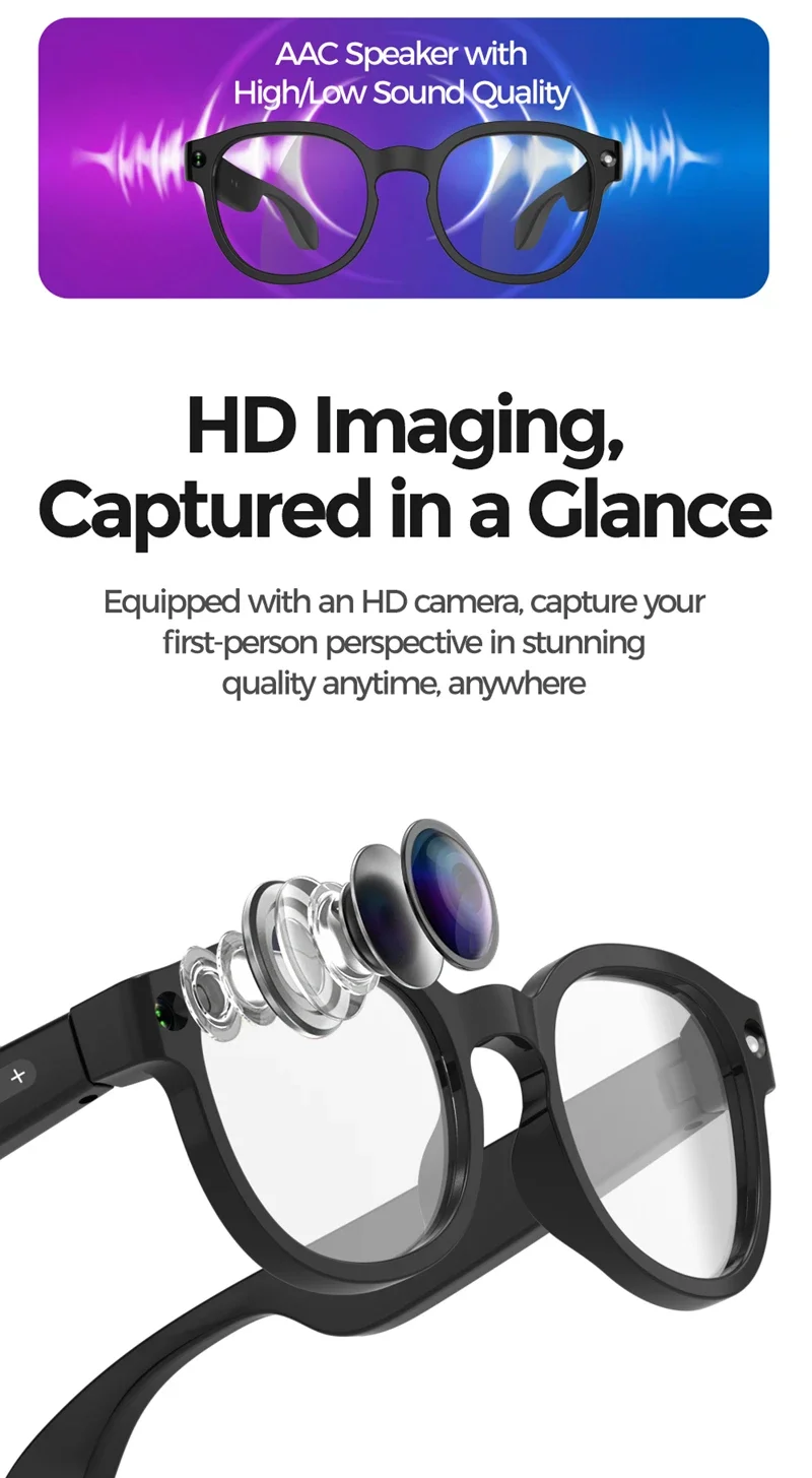 AI Smart Glasses Translation 800W Camera HD Photo Video Voice Call Waterproof Bluetooth Listening To Music Motorcycle Glasses