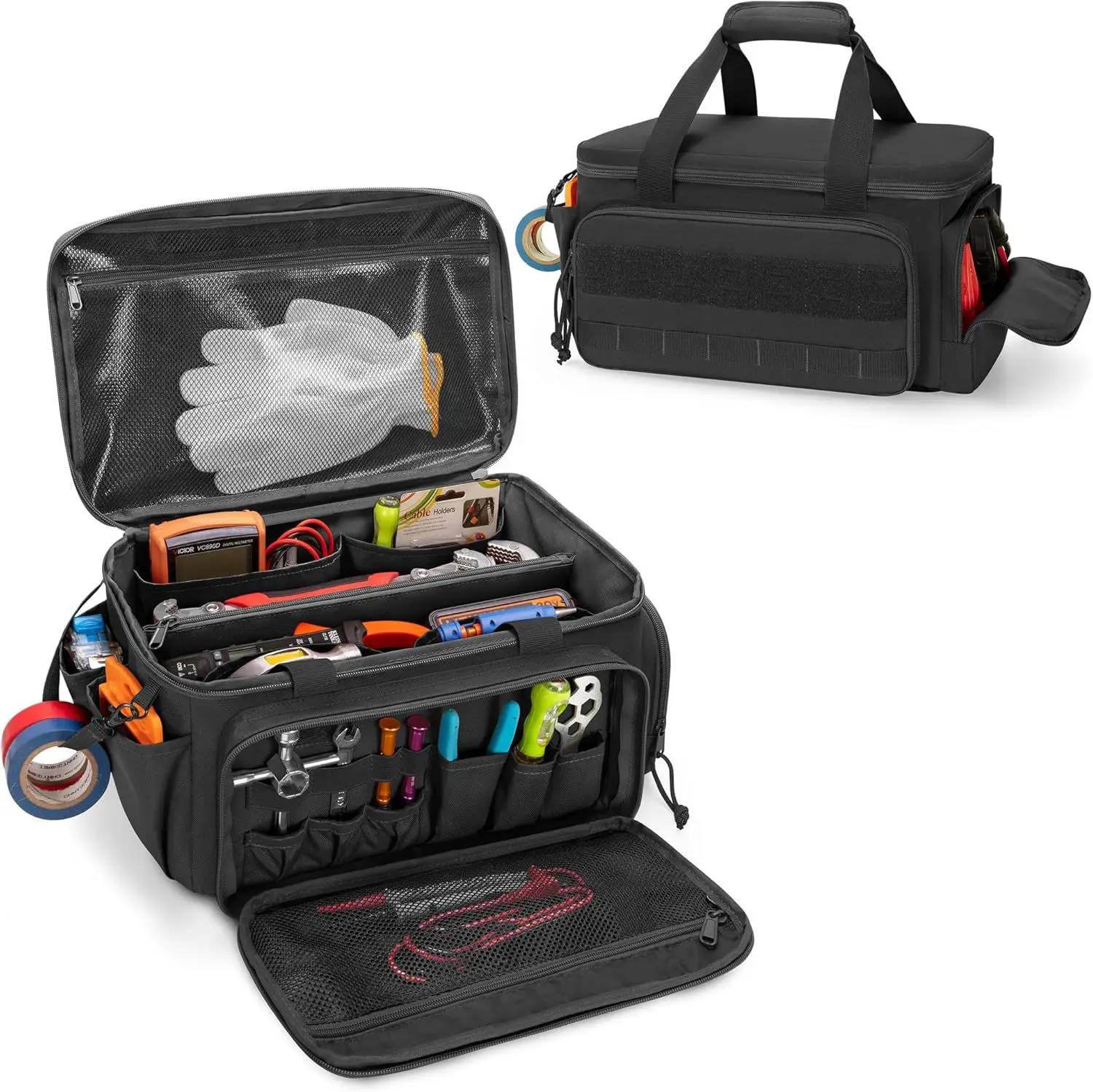 14" Heavy Duty Tool Bag, Quick Tool Access with Wide Opening Zip Design, Multiple Internal and External Pockets with Carry Handl