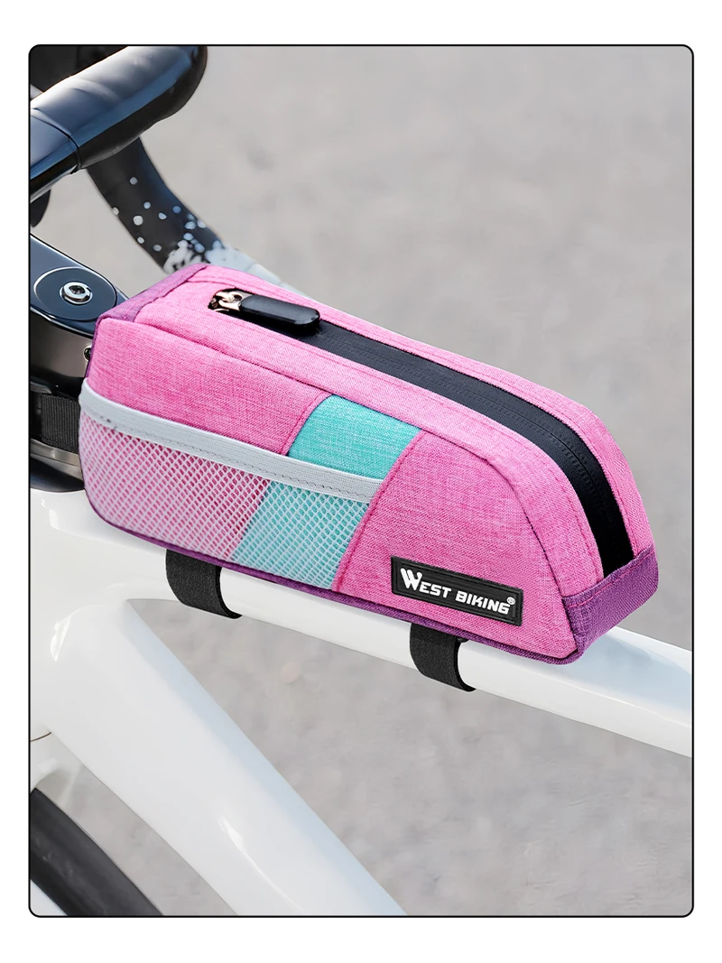WEST BIKING Bike Top Tube Bag 0.9L Portable Wear Resistant Bicycle Frame Bag 3-Point Strap Stable Cycling Bag Bike Accessories