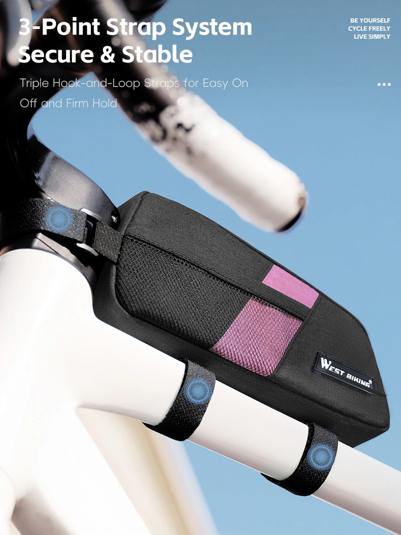 WEST BIKING Bike Top Tube Bag 0.9L Portable Wear Resistant Bicycle Frame Bag 3-Point Strap Stable Cycling Bag Bike Accessories