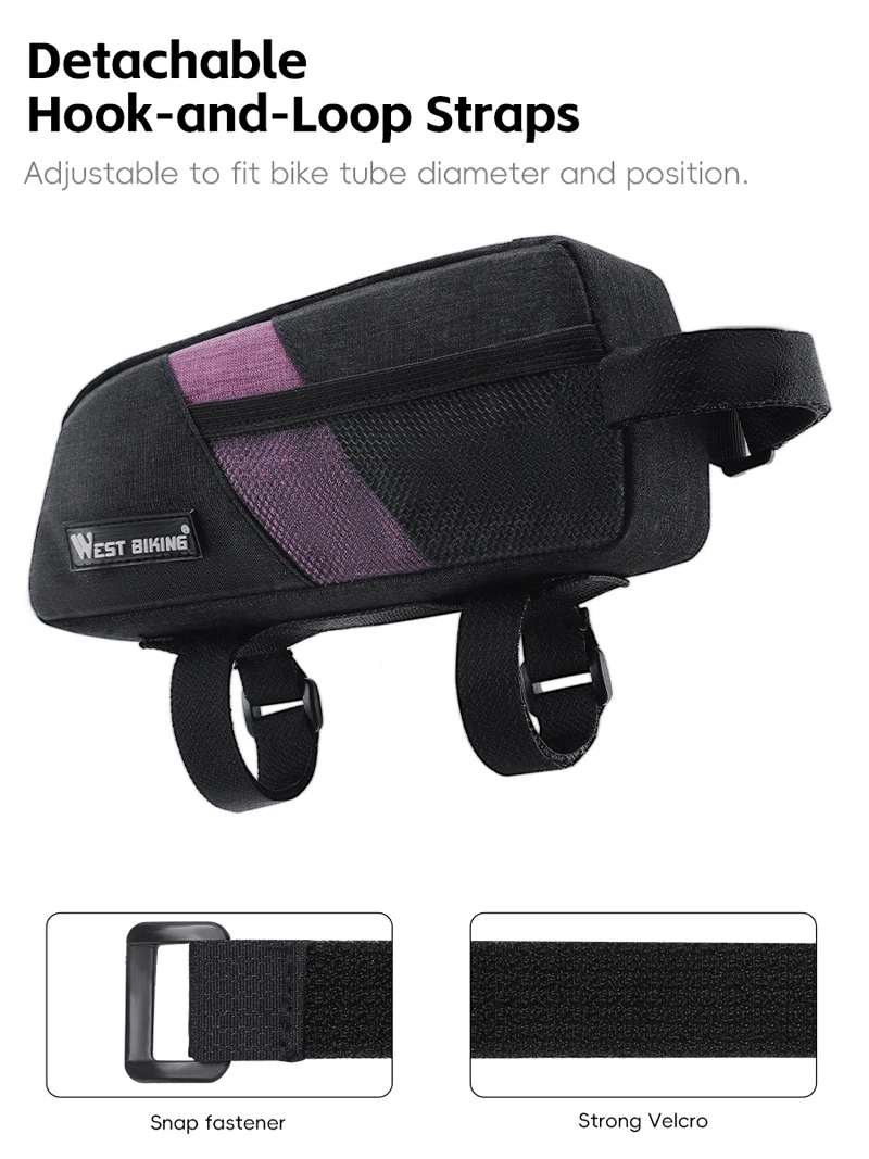 WEST BIKING Bike Top Tube Bag 0.9L Portable Wear Resistant Bicycle Frame Bag 3-Point Strap Stable Cycling Bag Bike Accessories