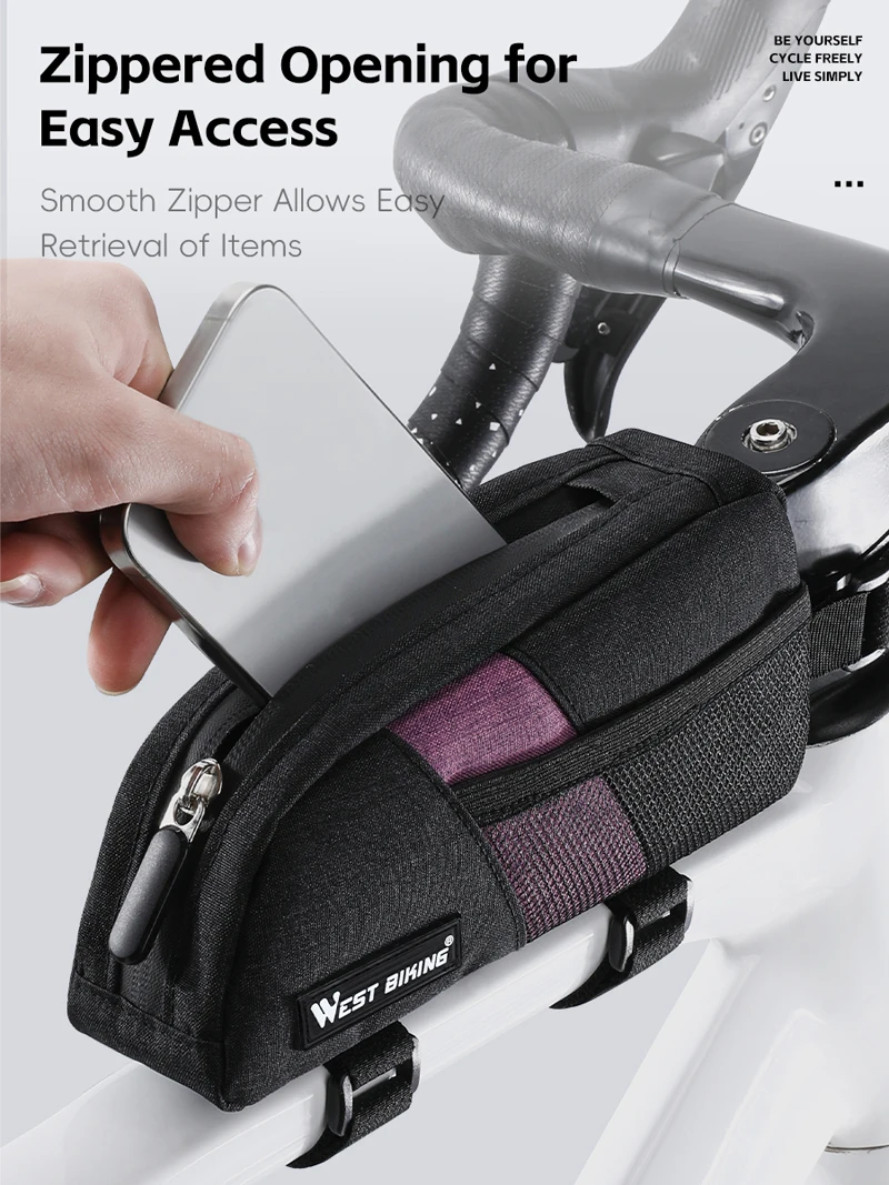 WEST BIKING Bike Top Tube Bag 0.9L Portable Wear Resistant Bicycle Frame Bag 3-Point Strap Stable Cycling Bag Bike Accessories