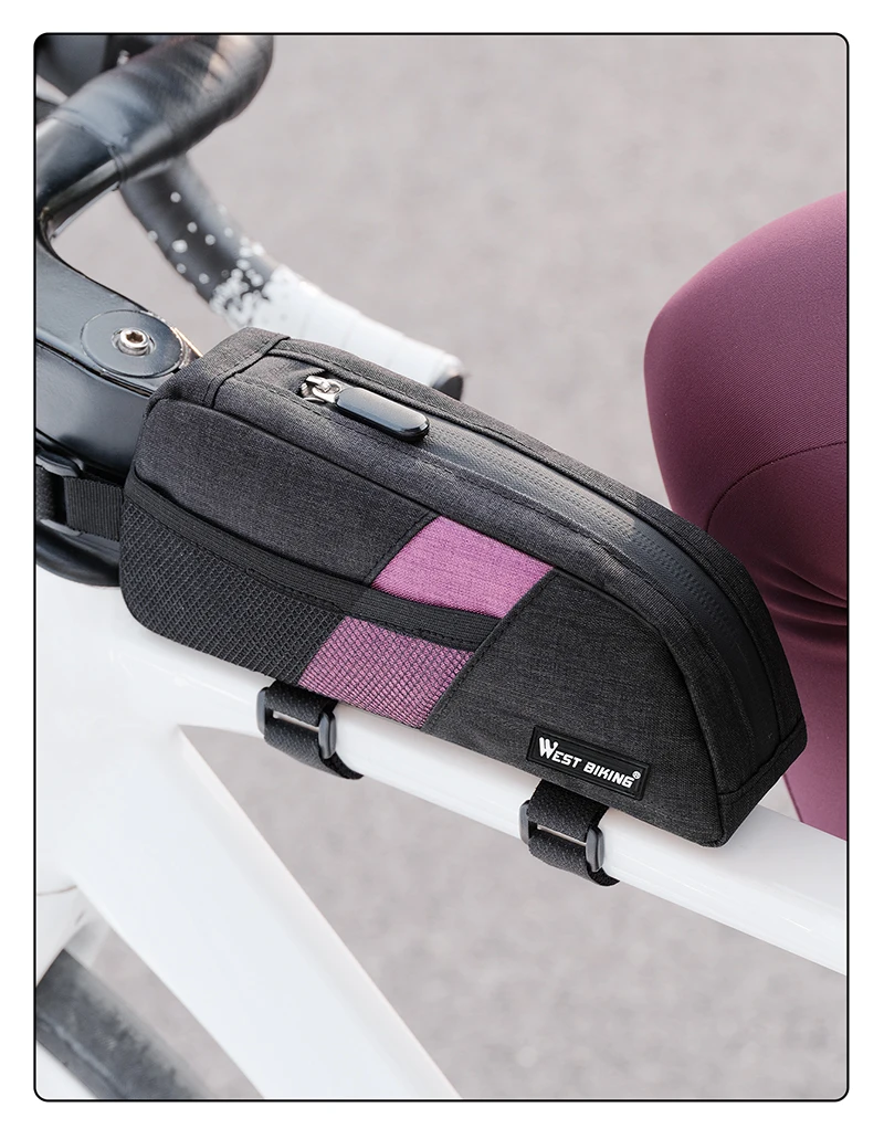 WEST BIKING Bike Top Tube Bag 0.9L Portable Wear Resistant Bicycle Frame Bag 3-Point Strap Stable Cycling Bag Bike Accessories