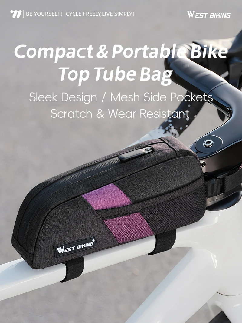 WEST BIKING Bike Top Tube Bag 0.9L Portable Wear Resistant Bicycle Frame Bag 3-Point Strap Stable Cycling Bag Bike Accessories