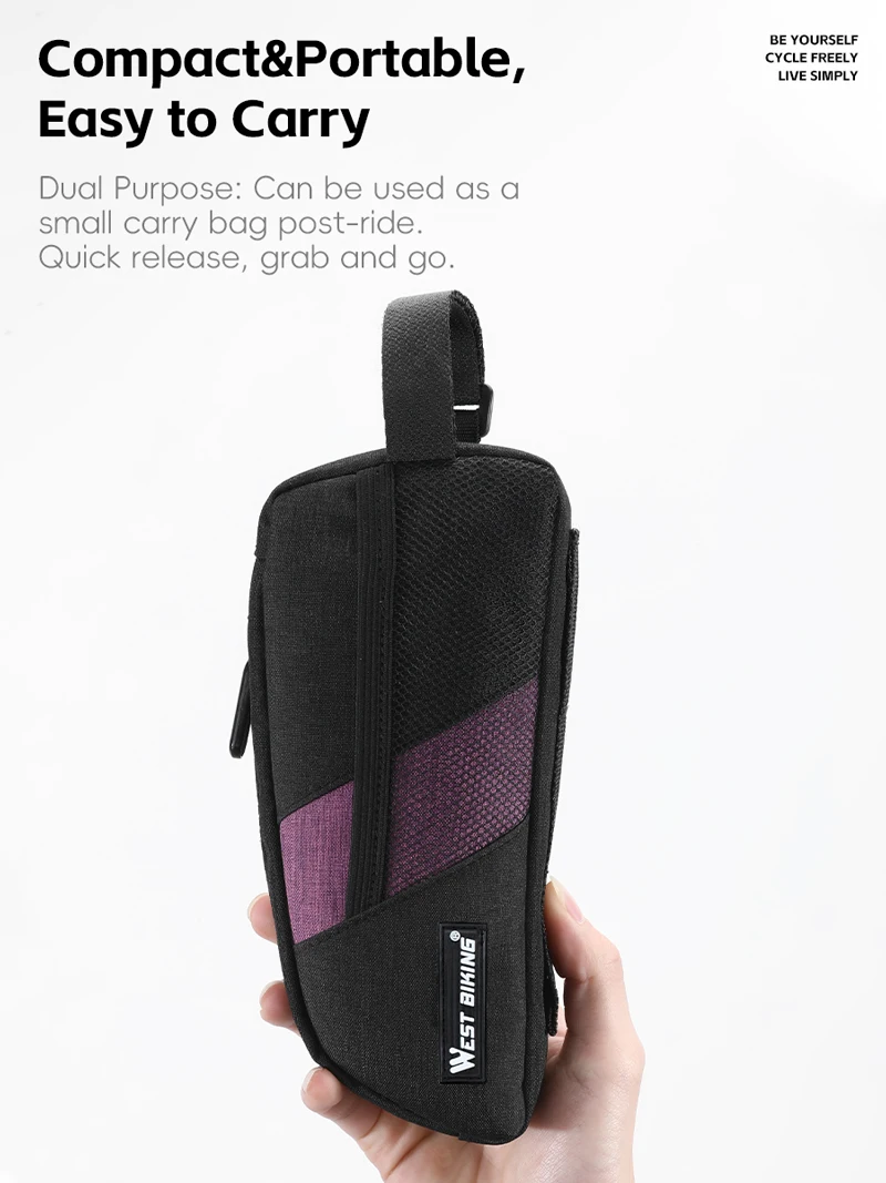 WEST BIKING Bike Top Tube Bag 0.9L Portable Wear Resistant Bicycle Frame Bag 3-Point Strap Stable Cycling Bag Bike Accessories