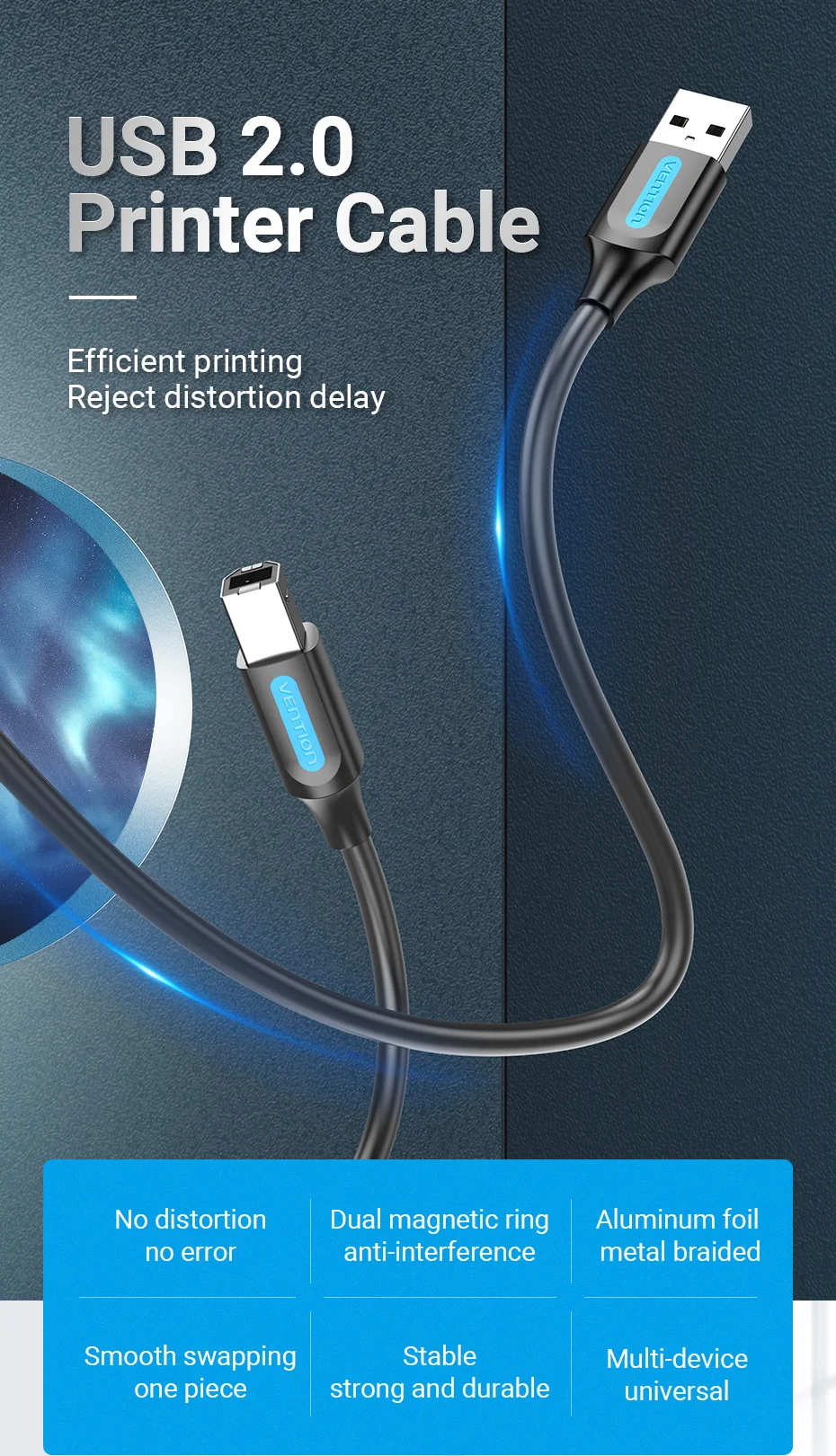 Vention USB Printer Cable USB 2.0 Type A Male To B Male Sync Data Scanner Printer Cable for ZJiang HP Canon Epson USB Printer
