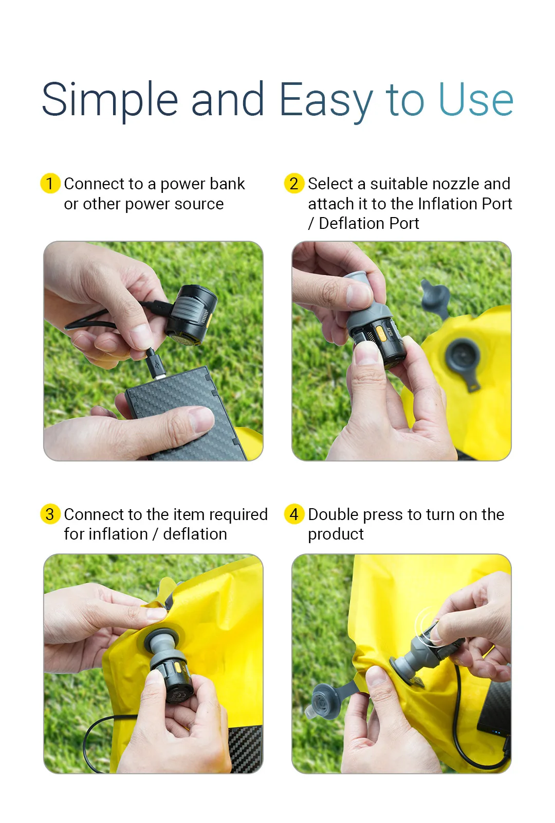 NITECORE AP01 Portable Air Pump 22g 2.8 kPa USB-C Inflation Deflation for Air Bed Pillows Swimming Ring Camping Flame Booster