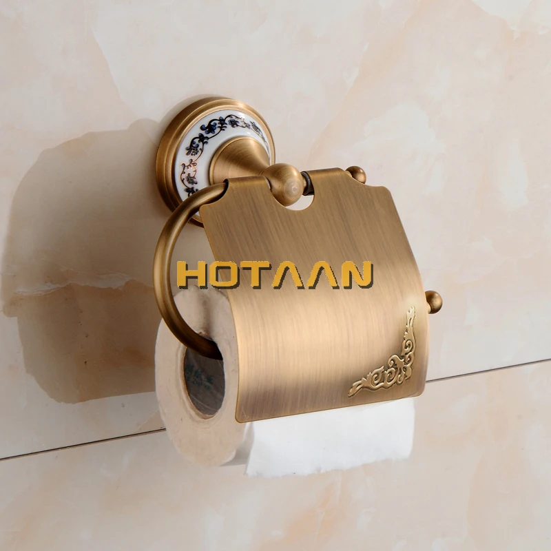 Antique Brushed Solid Brass Bathroom Accessories Sets European Porcelain Bathroom Hardware Sets Ceramic Retro Bathroom Products