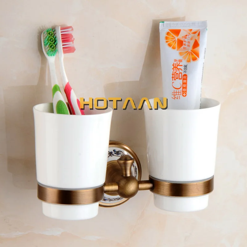 Antique Brushed Solid Brass Bathroom Accessories Sets European Porcelain Bathroom Hardware Sets Ceramic Retro Bathroom Products