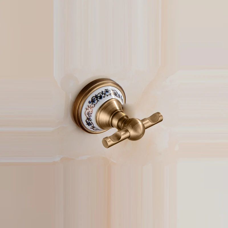 Antique Brushed Solid Brass Bathroom Accessories Sets European Porcelain Bathroom Hardware Sets Ceramic Retro Bathroom Products