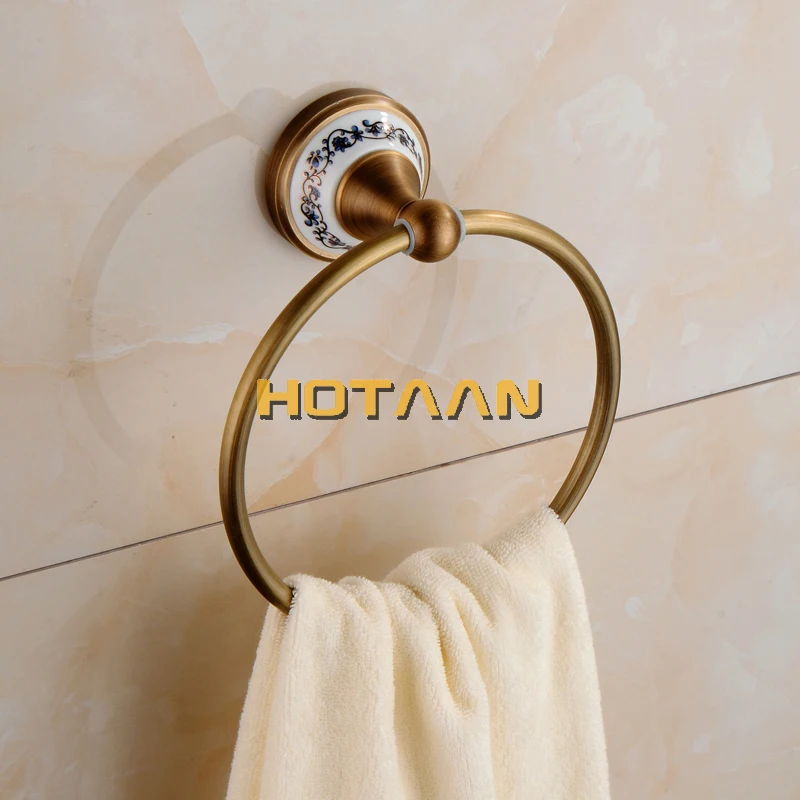 Antique Brushed Solid Brass Bathroom Accessories Sets European Porcelain Bathroom Hardware Sets Ceramic Retro Bathroom Products