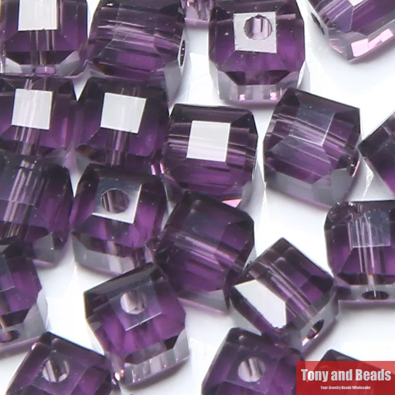 ( 35Pcs=Lot ! ) 6MM Square Faceted Glass Crystal Spacer Beads For Jewelry Making 17Colors
