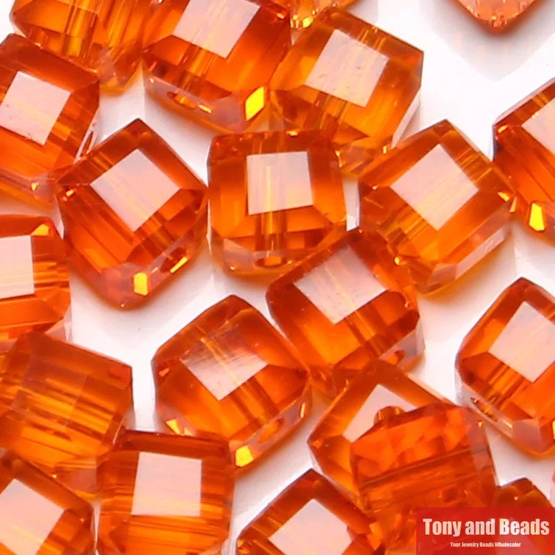 ( 35Pcs=Lot ! ) 6MM Square Faceted Glass Crystal Spacer Beads For Jewelry Making 17Colors