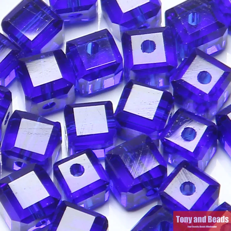 ( 35Pcs=Lot ! ) 6MM Square Faceted Glass Crystal Spacer Beads For Jewelry Making 17Colors