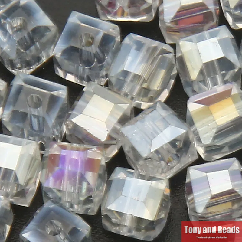 ( 35Pcs=Lot ! ) 6MM Square Faceted Glass Crystal Spacer Beads For Jewelry Making 17Colors