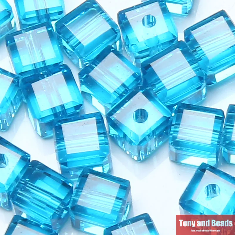 ( 35Pcs=Lot ! ) 6MM Square Faceted Glass Crystal Spacer Beads For Jewelry Making 17Colors