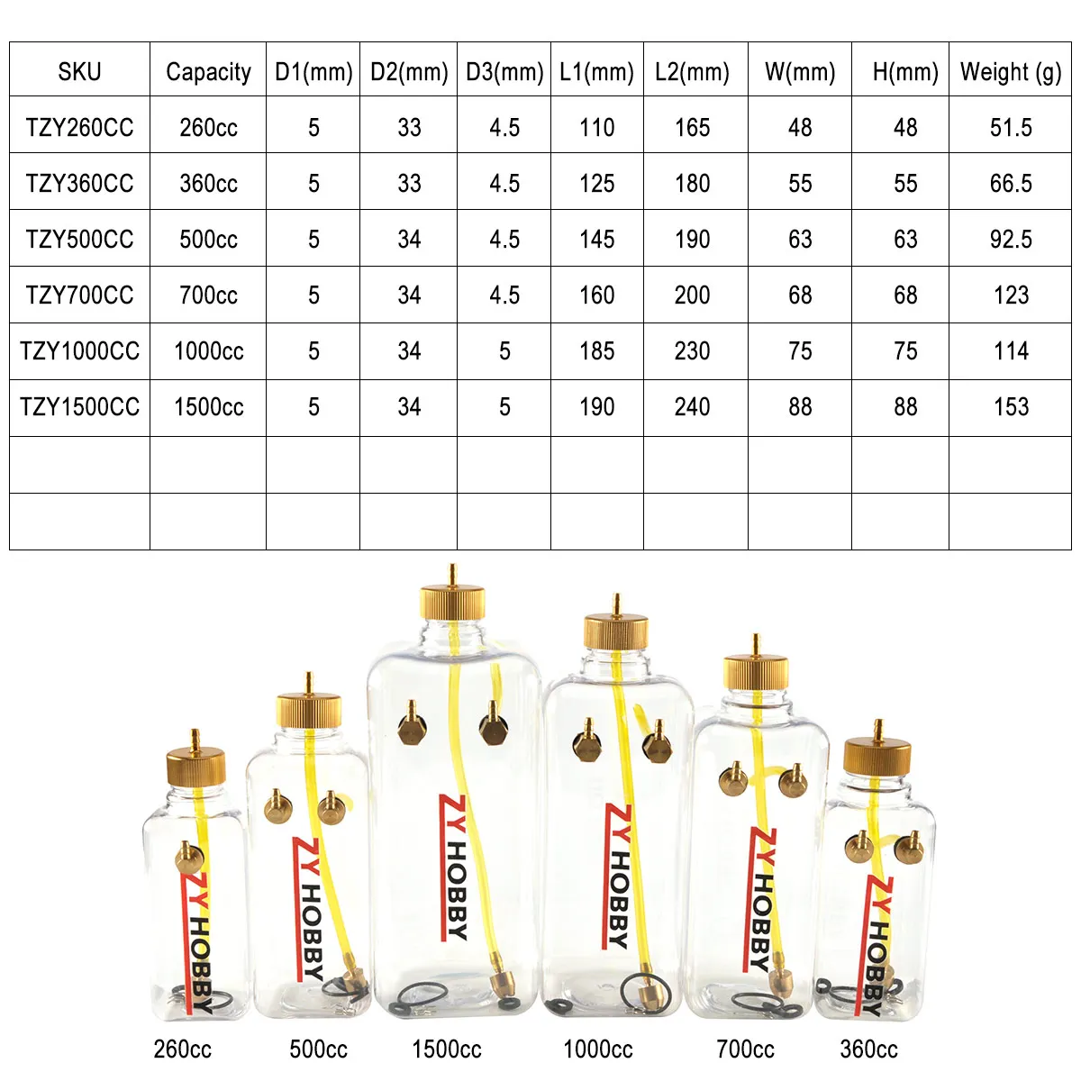 Model Airplane Fuel Tank RC Aircraft Gas/Petrol Nitro Transparent Tanks 260ML 360ML 500ML 700ML 1000ML 1500ML Fuel Bottles