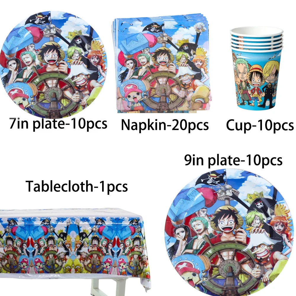 One Piece Anime Birthday Party Kit Plates Banner Balloons Cake Decor Party Favors Theme Props Gifts