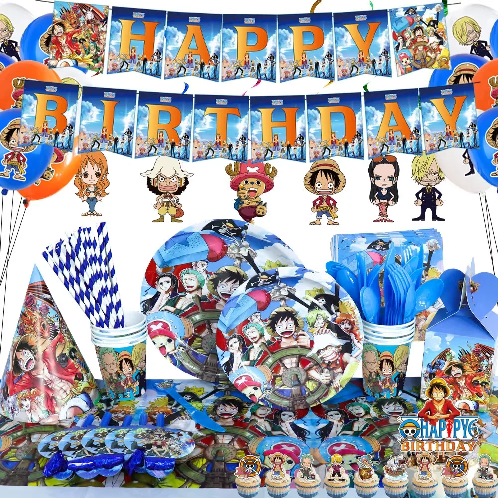 One Piece Anime Birthday Party Kit Plates Banner Balloons Cake Decor Party Favors Theme Props Gifts