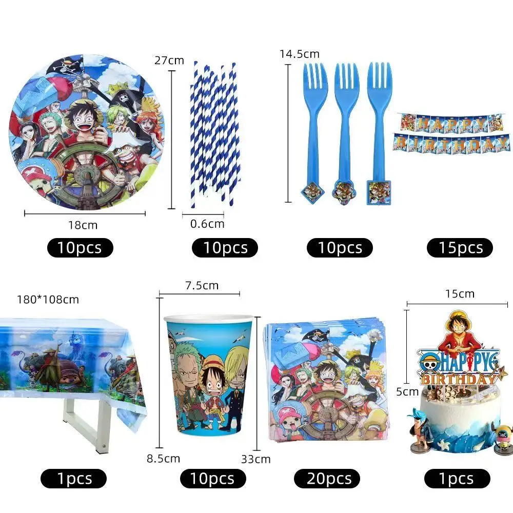 One Piece Anime Birthday Party Kit Plates Banner Balloons Cake Decor Party Favors Theme Props Gifts