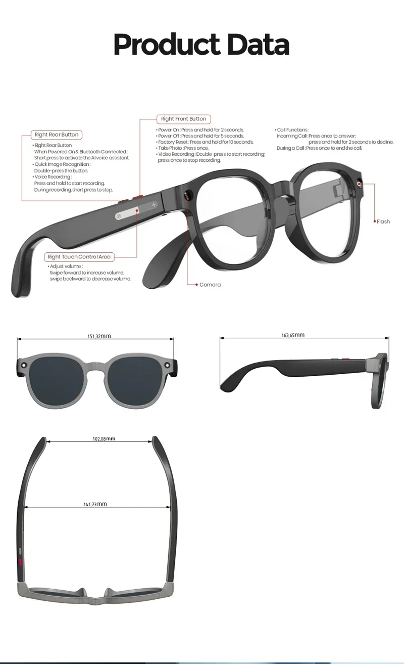 Lenovo 8K AI Smart Glasses AI Translation New 1200MP HD Camera Shooting Image Bluetooth Call Recording Music Smart Sunglasses
