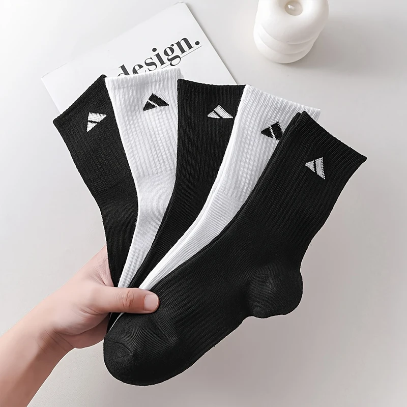 5/10 Pairs of Men's Mid-Calf Socks, Breathable and Sweat-Absorbent, Mixed Colors, Unisex