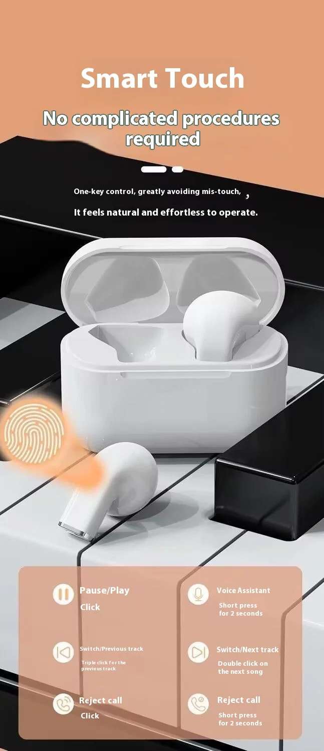 Mini Earphones Wireless Bluetooth Earbuds Long-Last TWS Noise Cancellation Headphones Extended Battery Life With Mic for Music