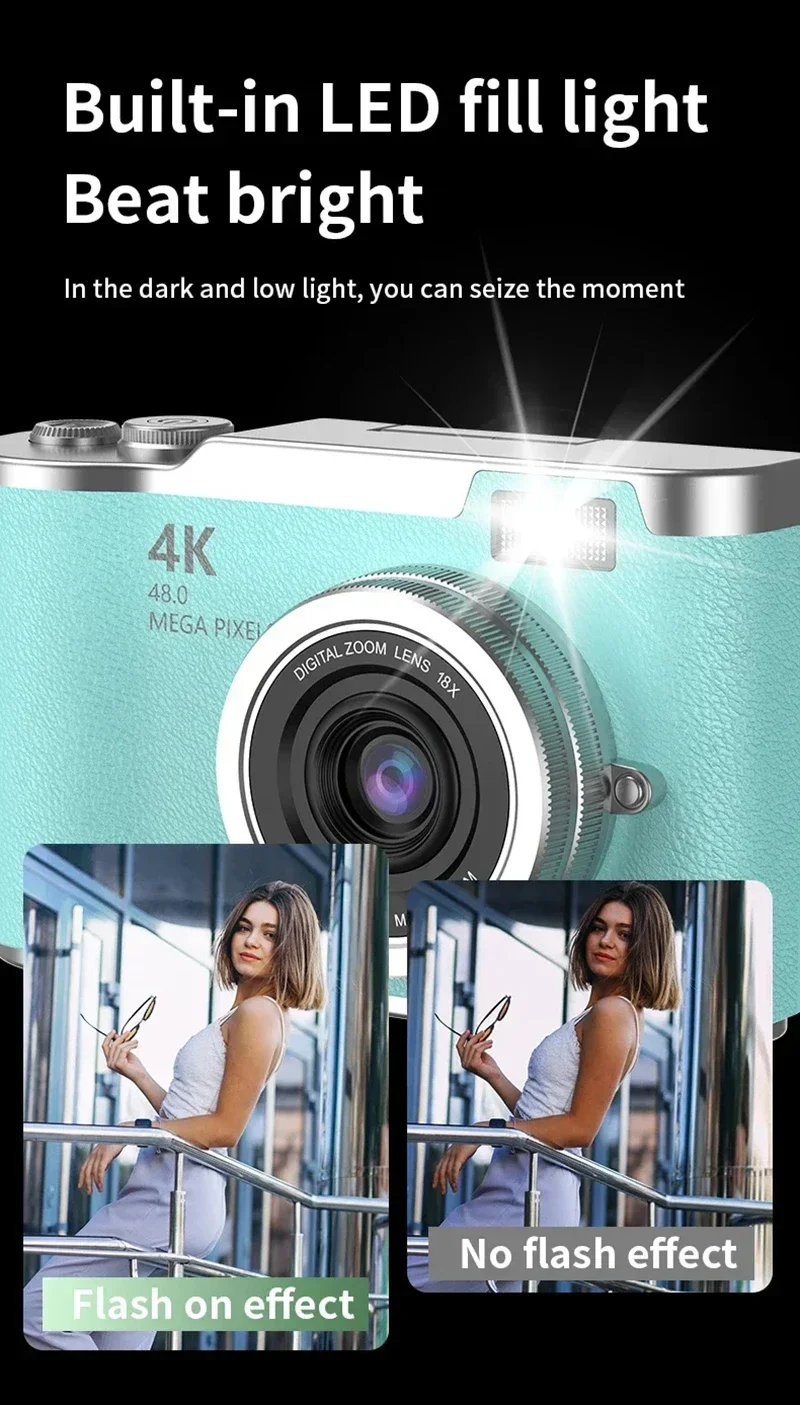 Lenovo 8X Digital Zoom Student Digital Camera 48MP Portable Digital Photography Camera 180° Flip Screen Selfie Camera Gifts