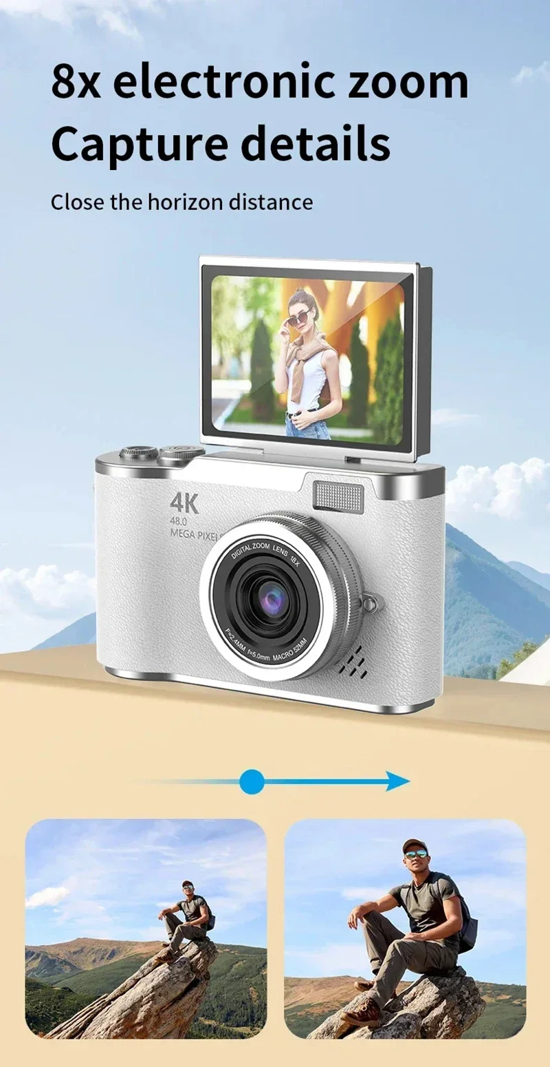 Lenovo 8X Digital Zoom Student Digital Camera 48MP Portable Digital Photography Camera 180° Flip Screen Selfie Camera Gifts