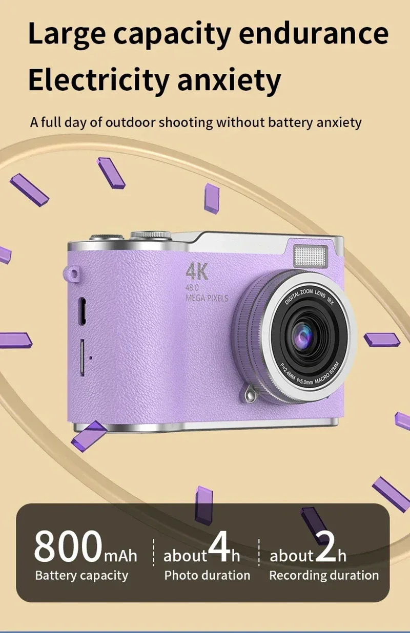 Lenovo 8X Digital Zoom Student Digital Camera 48MP Portable Digital Photography Camera 180° Flip Screen Selfie Camera Gifts