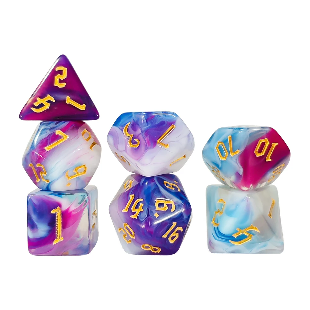 Nebula Swirl Polyhedral Dice Set – Gold-Inked TTRPG Dice Ethereal Swirl Dice: 7-Piece Set for Pathfinder & RPGs Polyhedral Dice