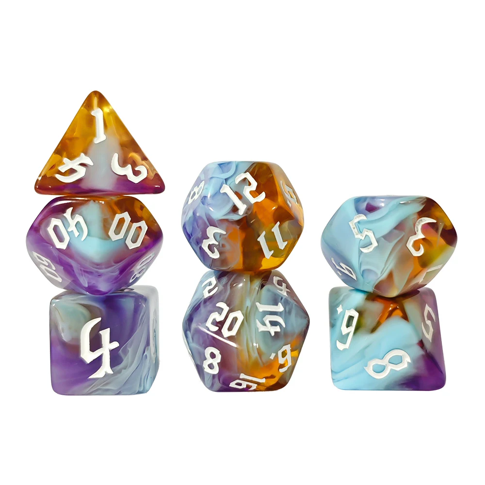 Nebula Swirl Polyhedral Dice Set – Gold-Inked TTRPG Dice Ethereal Swirl Dice: 7-Piece Set for Pathfinder & RPGs Polyhedral Dice
